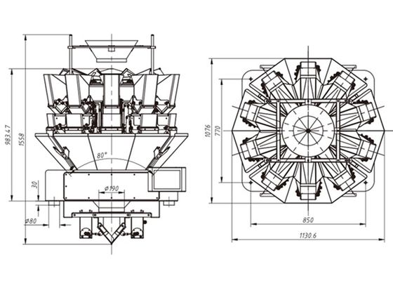 Χοάνη 300g 10 πρόχειρων φαγητών 2.5L επικεφαλής Weigher Multihead